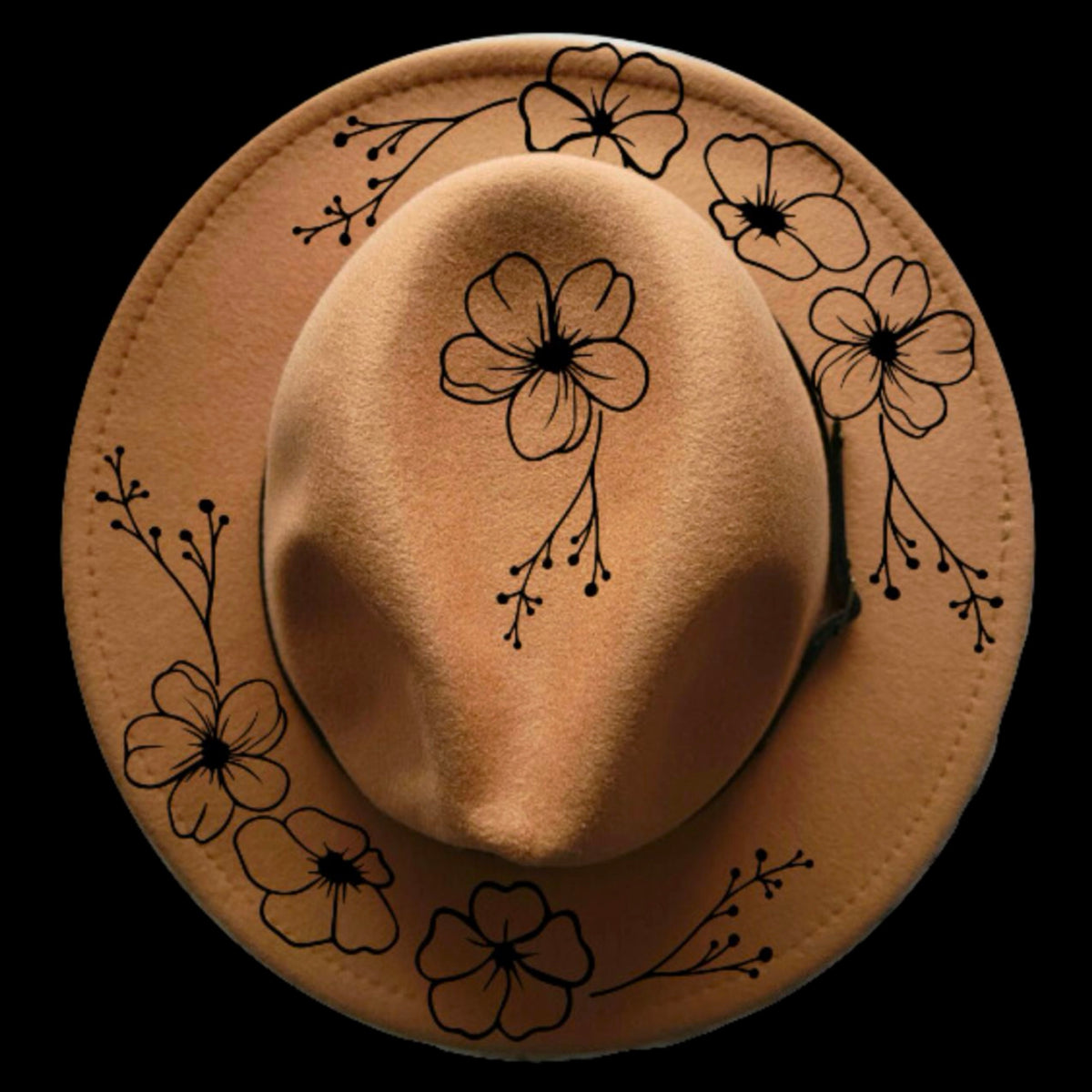 Flowers on a narrow brim hat design