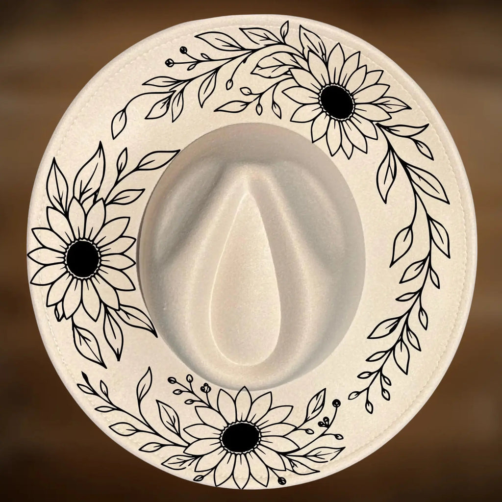 Floral wreath design on a wide brim hat using Mexican flowers.