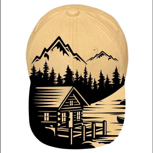 Mountain Cabin design on a baseball cap
