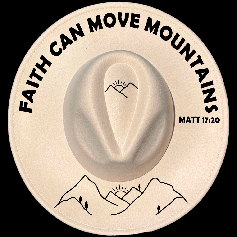 Faith Can Move Mountains Matthew 17:20 burned hat burning design on a wide brim hat