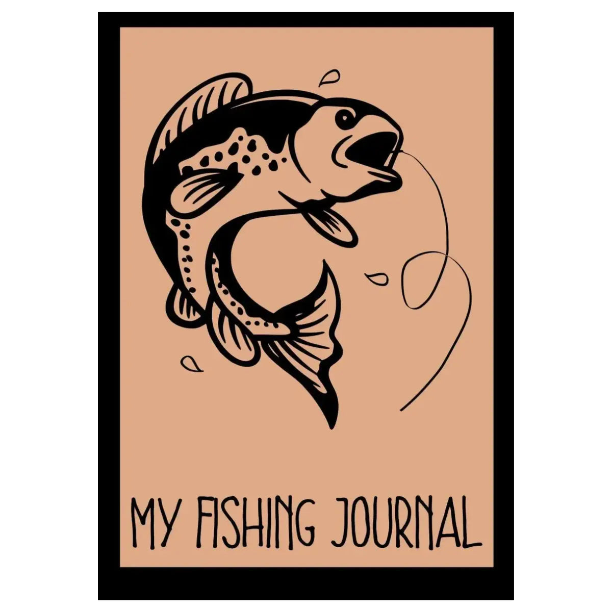 Fishing-themed journal cover with fish illustration and 'My Fishing Journal' text on a beige background