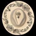 Oh Daisy burned hat burning design on a wide brim hat