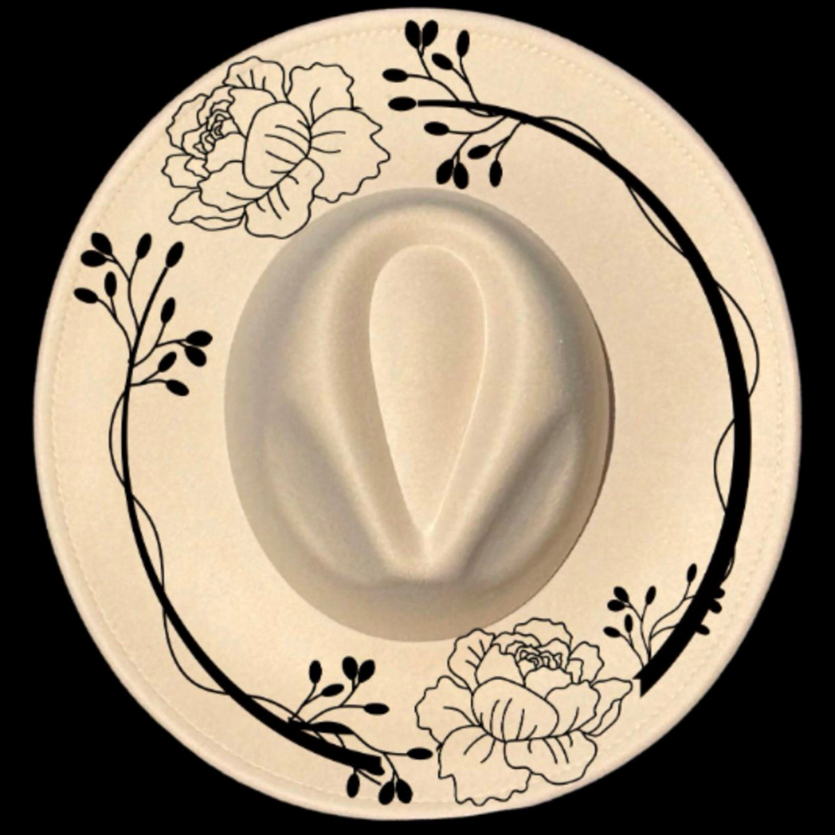 Peonies wreath on a wide brim hat