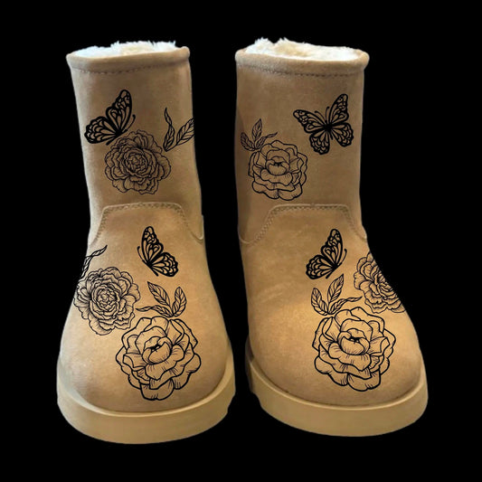 Posies And Butterflies boot burning design on a pair of boots