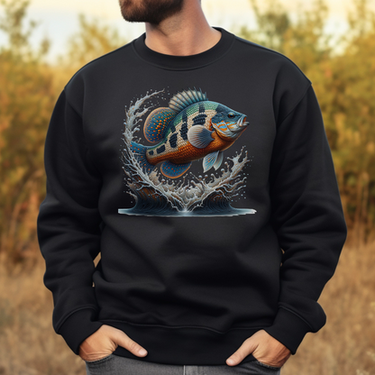 Pumpkinseed Sunfish PNG digital design on a man's black sweatshirt