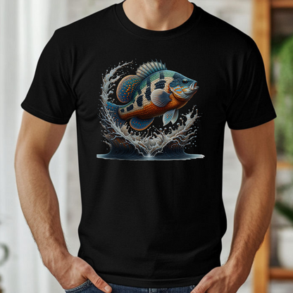 Pumpkinseed Sunfish PNG digital design on a man's black t-shirt
