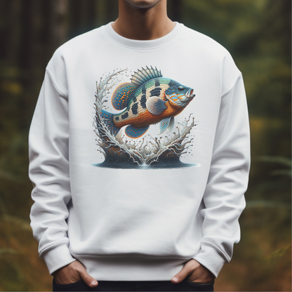 Pumpkinseed Sunfish PNG digital design on a man's white sweatshirt