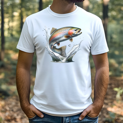 Rainbow Trout PNG fish digital design on a man's t-shirt