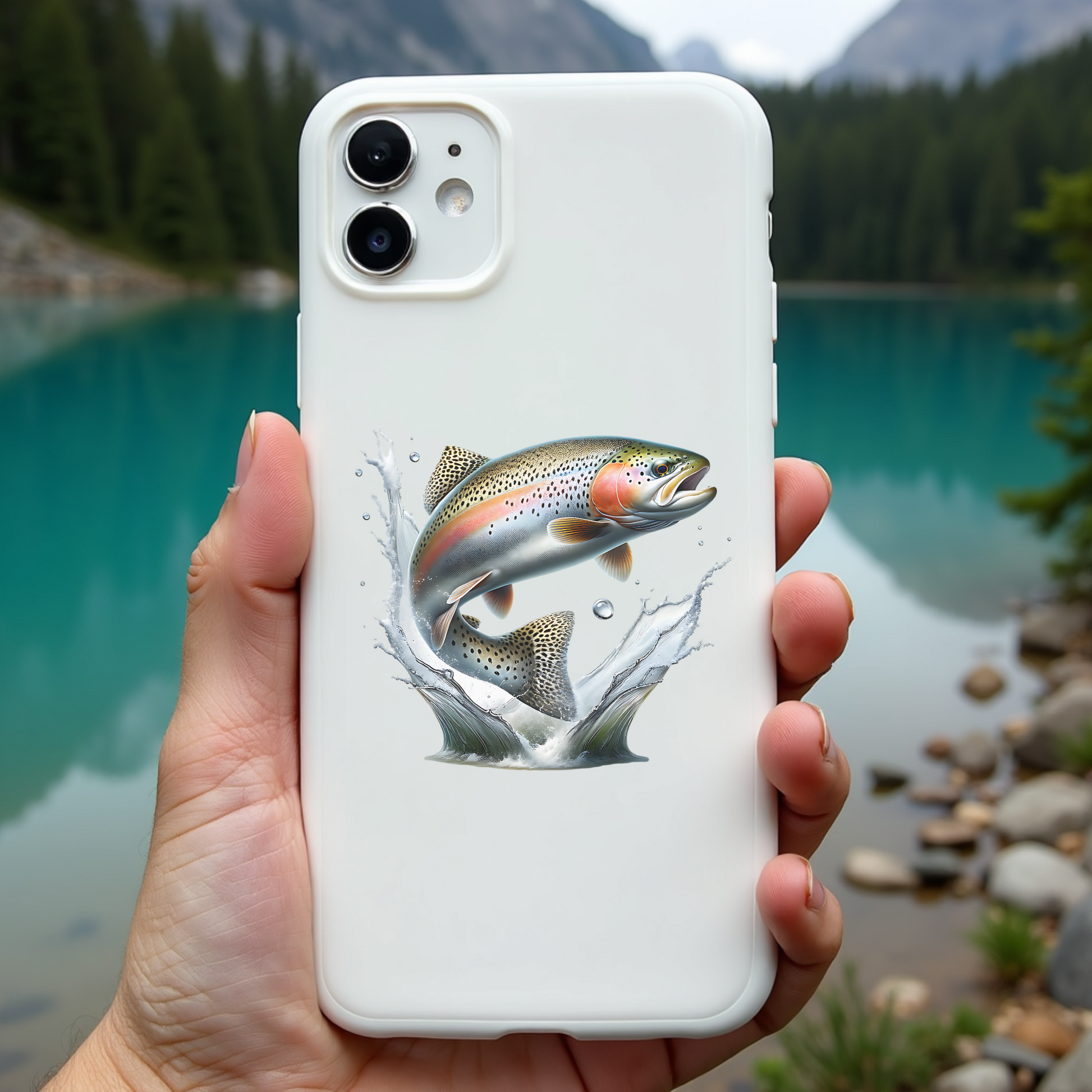 Rainbow Trout PNG fish digital design on a phone cover