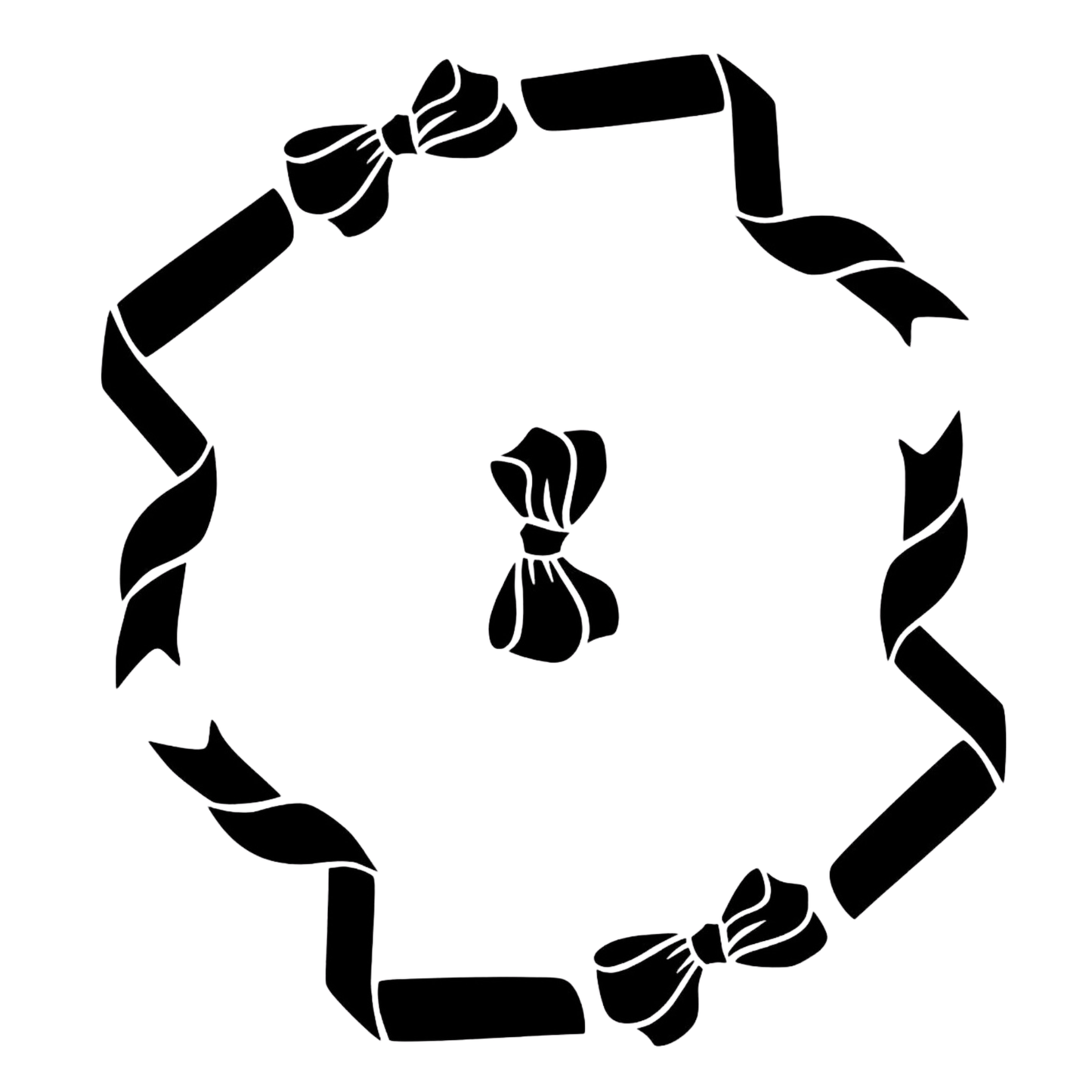 Black ribbon and bow design on a white background