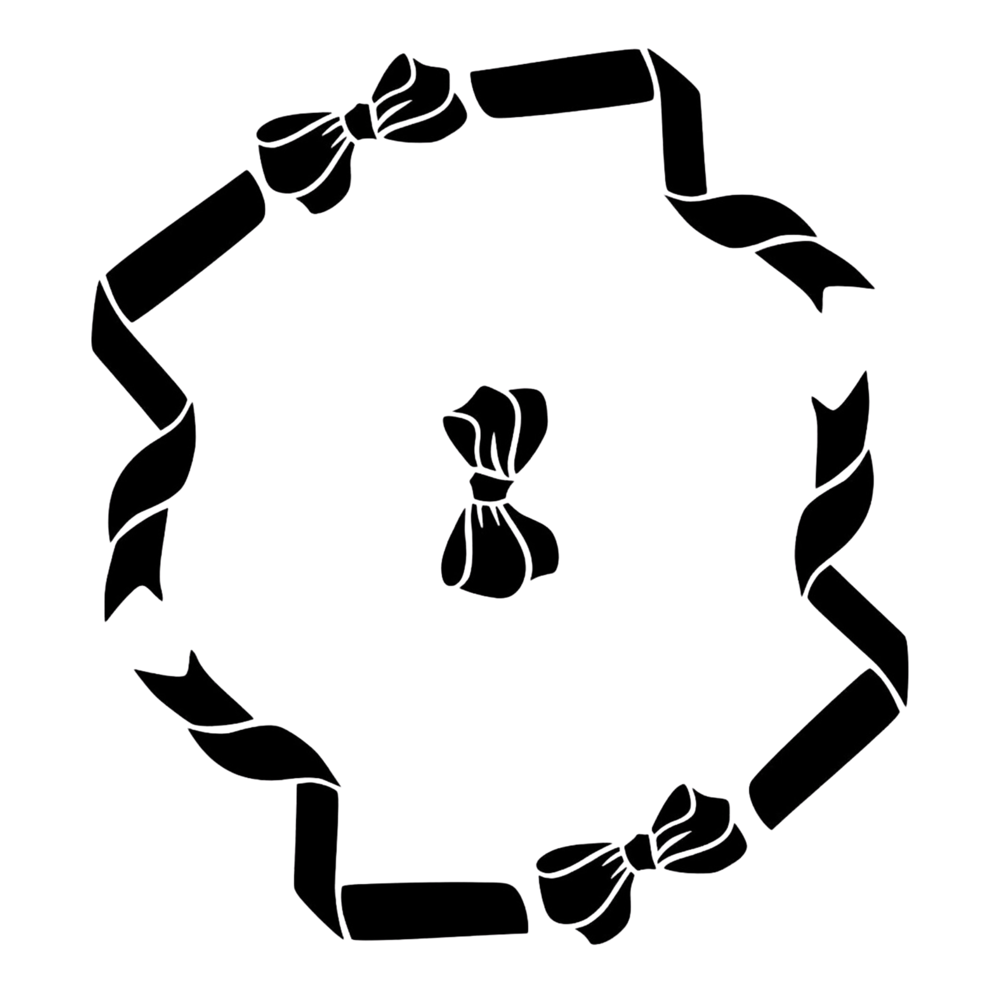 Black ribbon and bow design on a white background