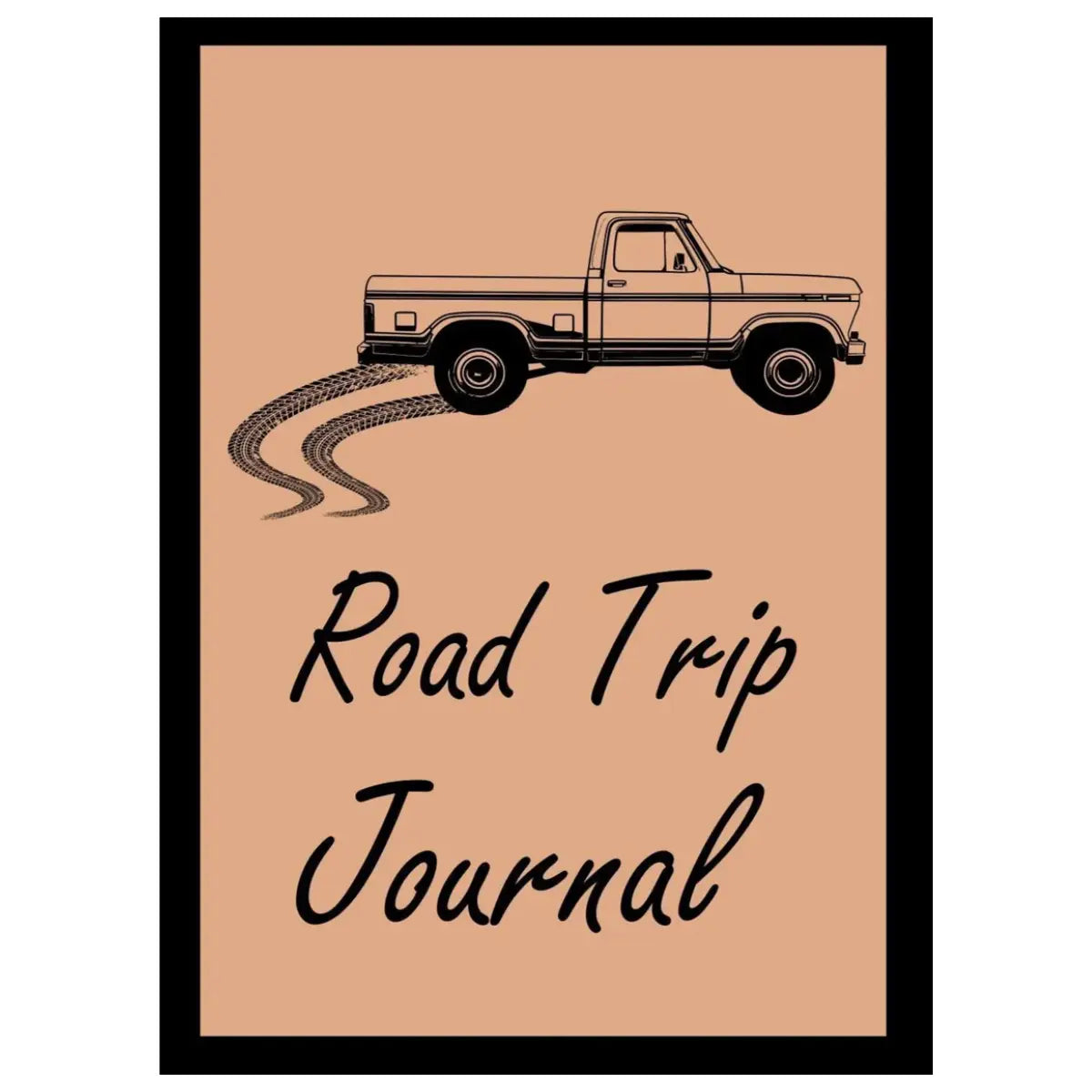 A truck graphic and 'Road Trip Journal' text on a beige background