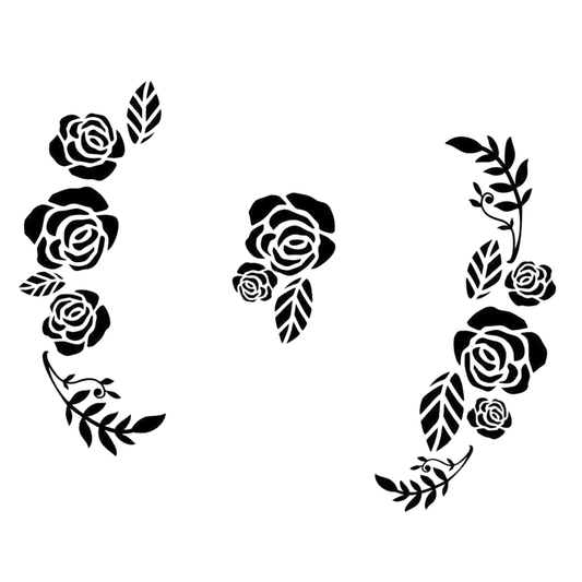 Black floral roses designs on a white background
