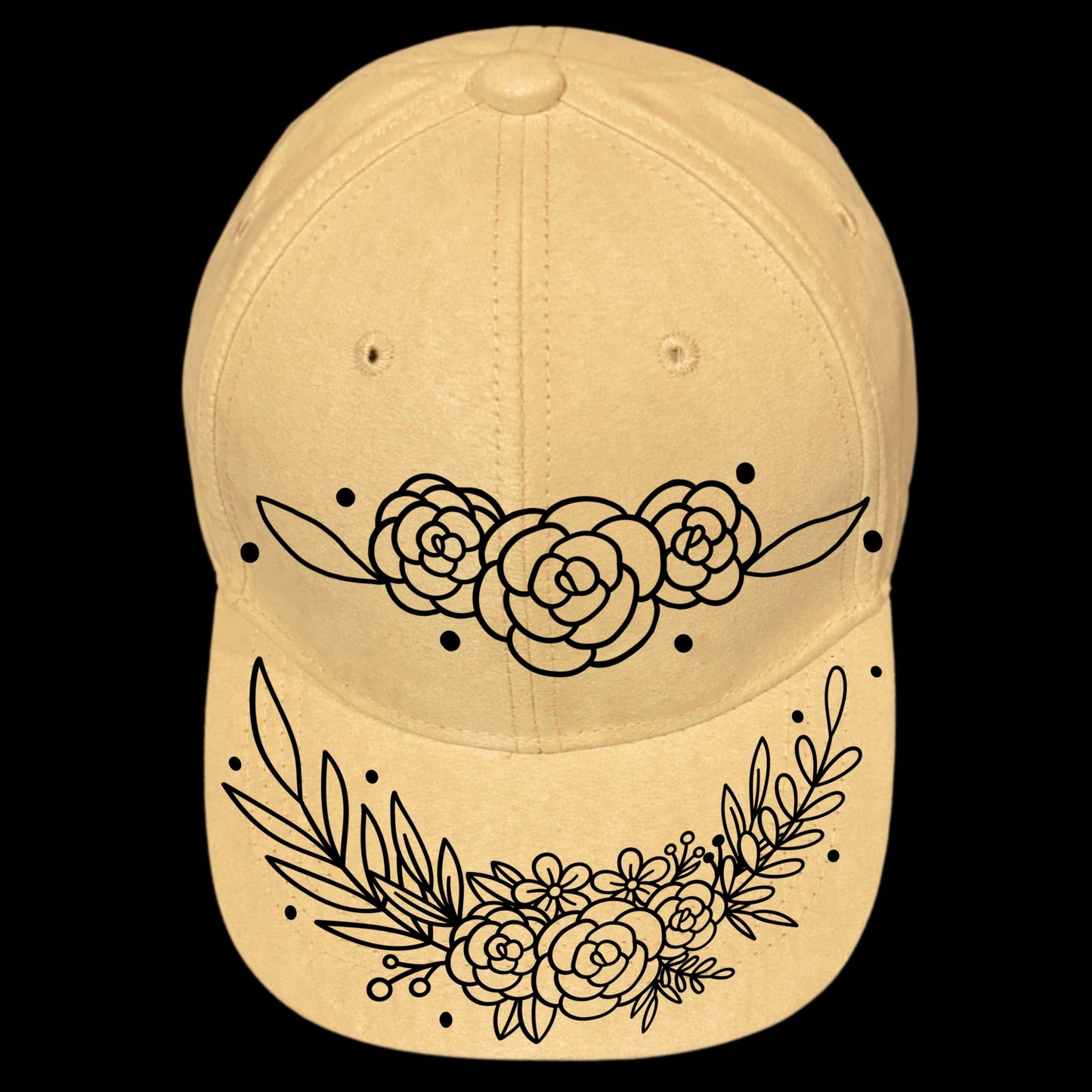 Rose Spray hat burning design on a baseball cap