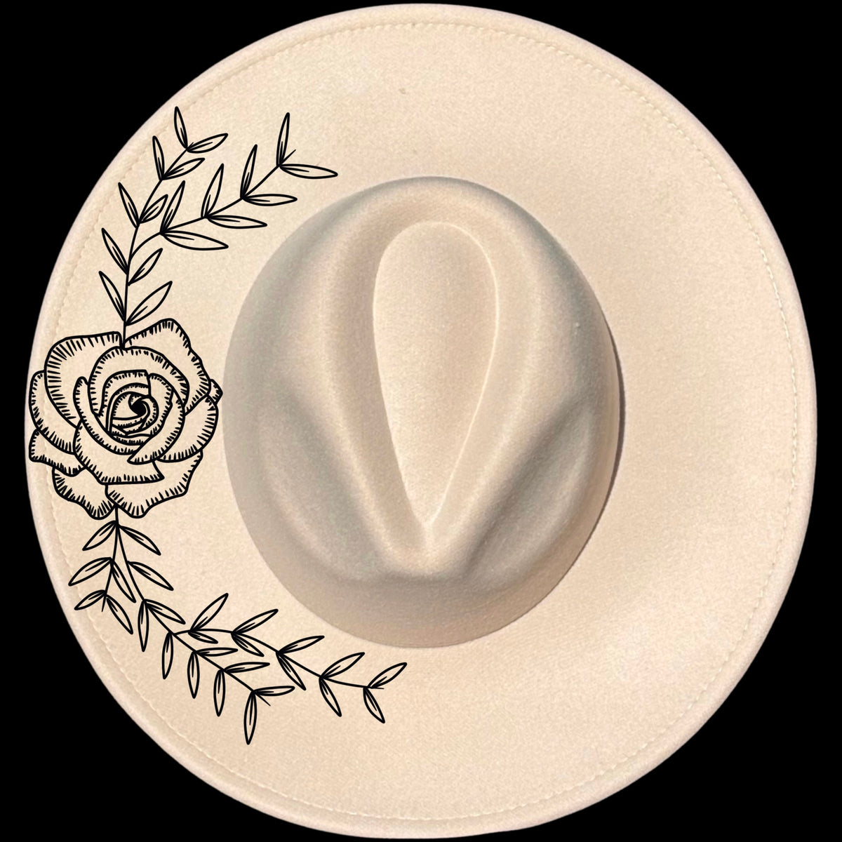 Rose Wreath design on a wide brim hat