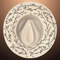Wide brim hat with a sardines pattern