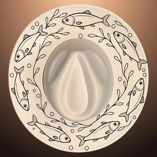 Wide brim hat with a sardines pattern