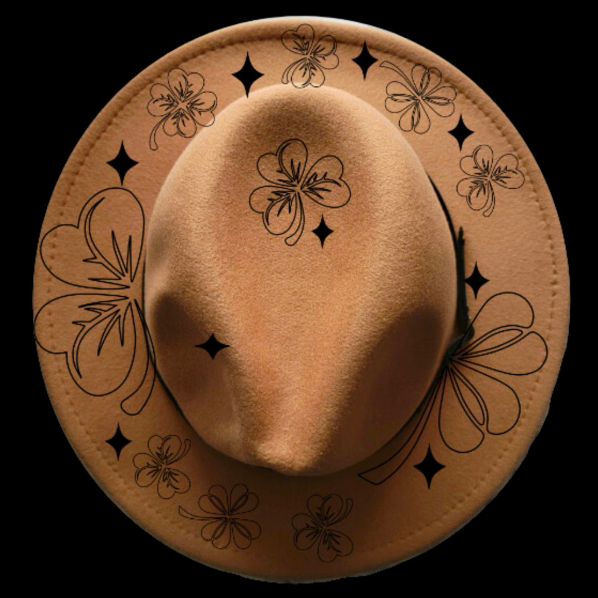 Shamrock and cloverdesign on a narrow brim hat