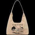 Leather tote bag with religious design and "The Lord is my Shepherd" text on a black background