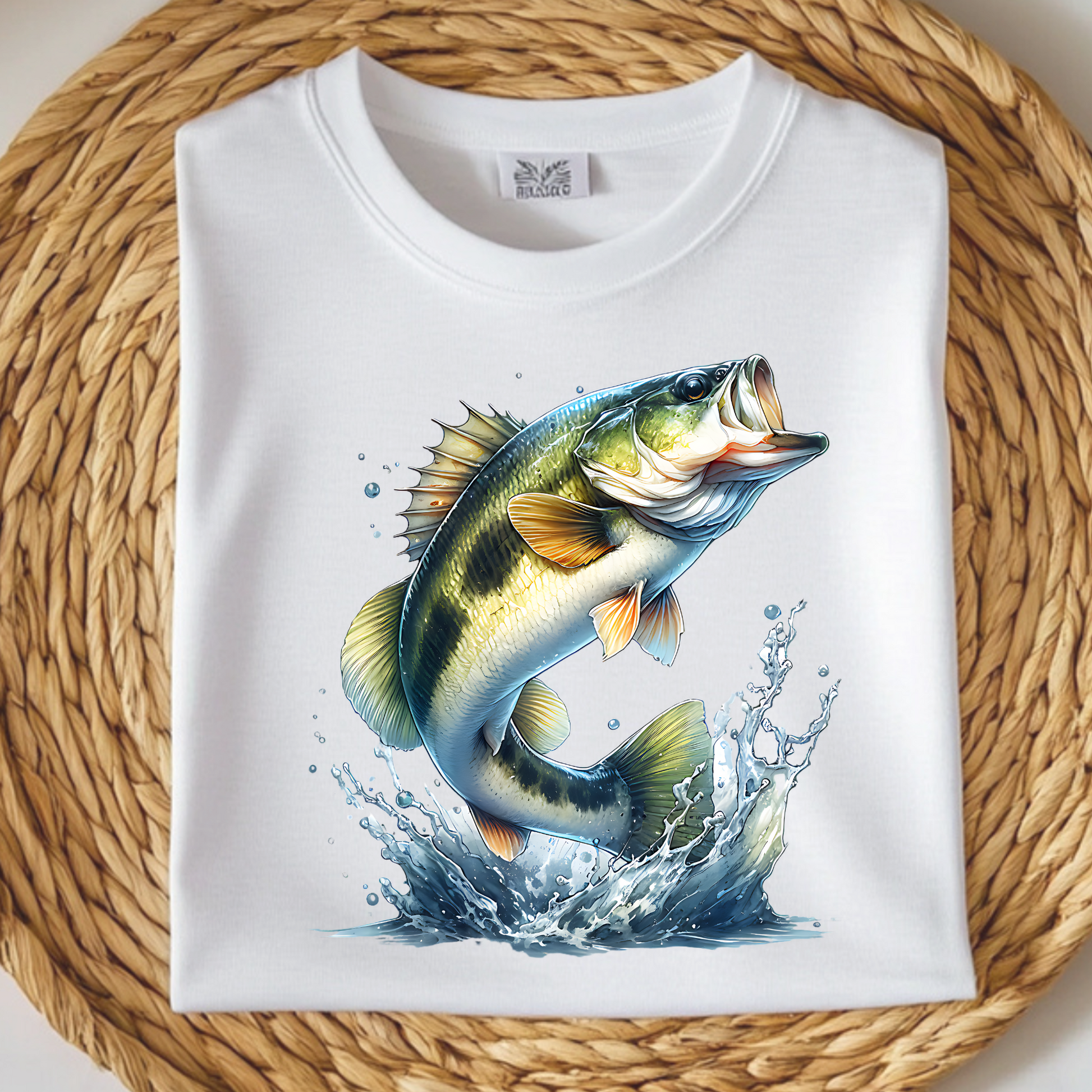 Smallmouth Bass PNG digital design on a folded white t-shirt