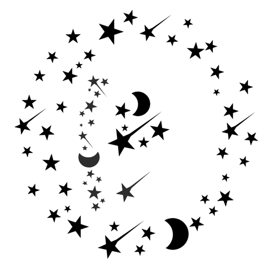 Black star and moon shapes on a white background