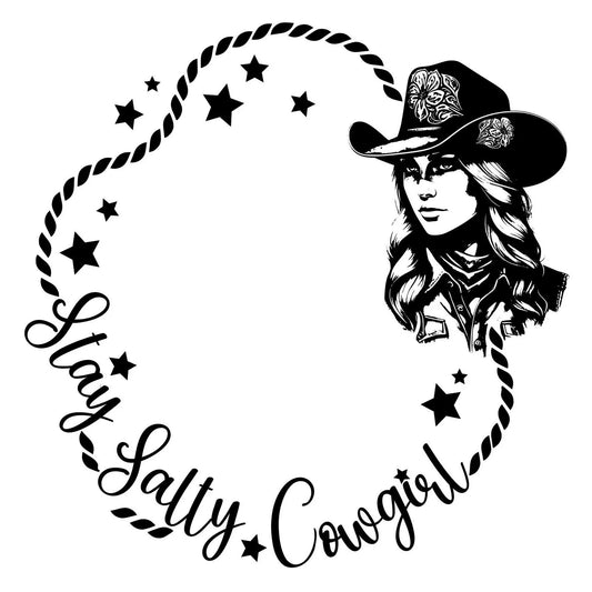 Stay Salty Cowgirl hat burning design for wide brim hats