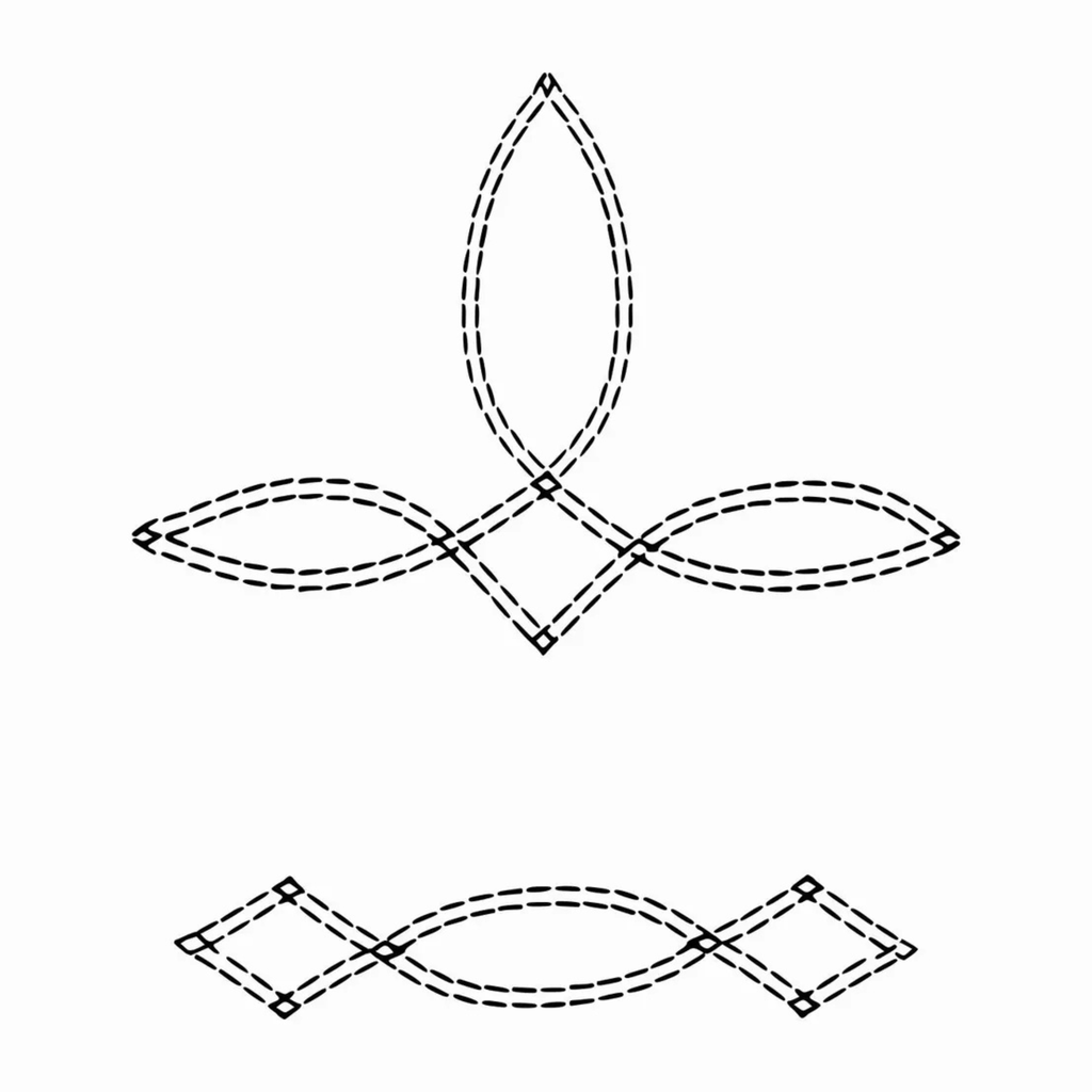 Decorative line art of stitching shapes on a white background