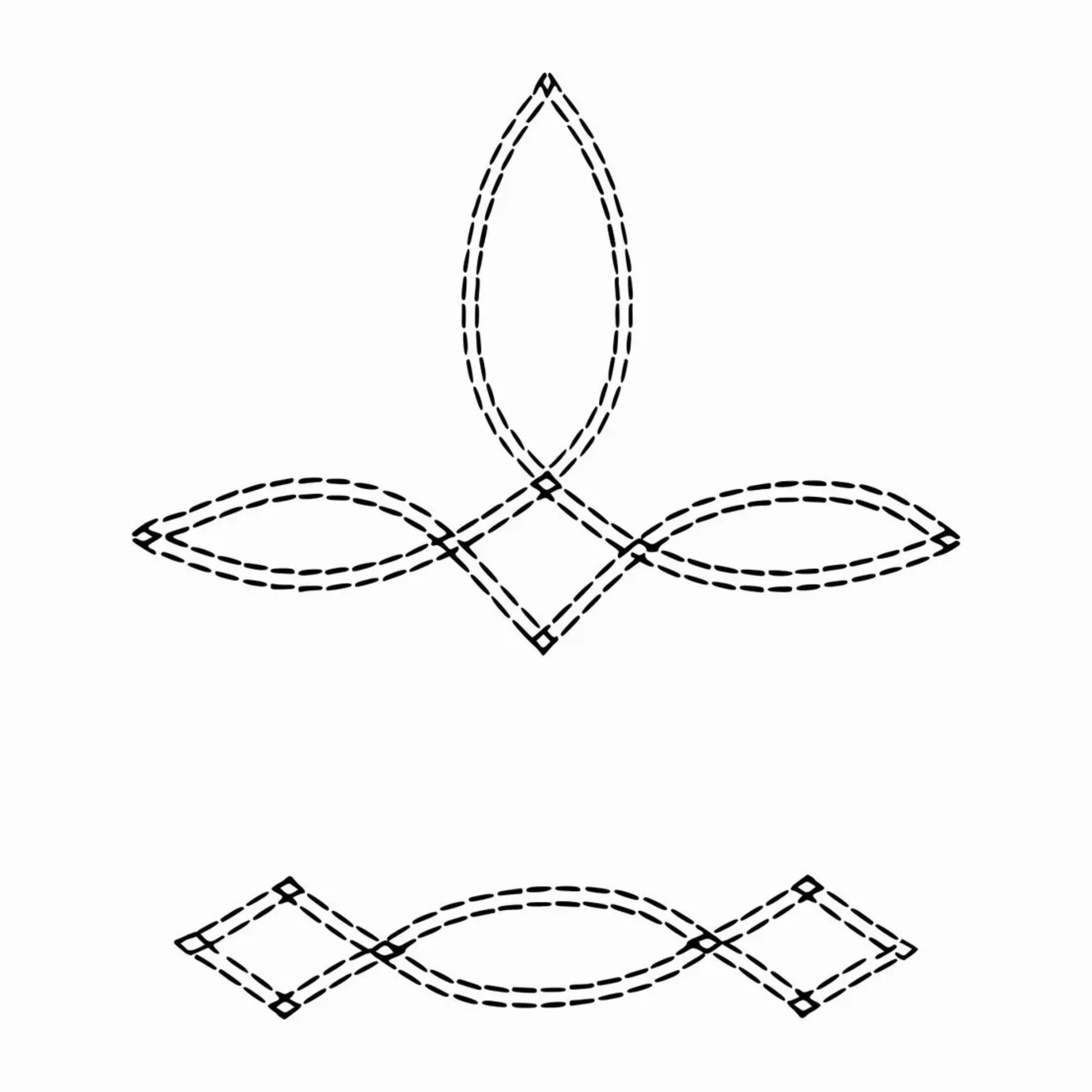Decorative line art of stitching shapes on a white background