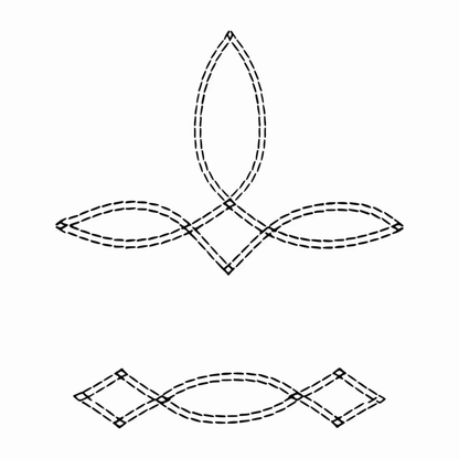 Decorative line art of stitching shapes on a white background
