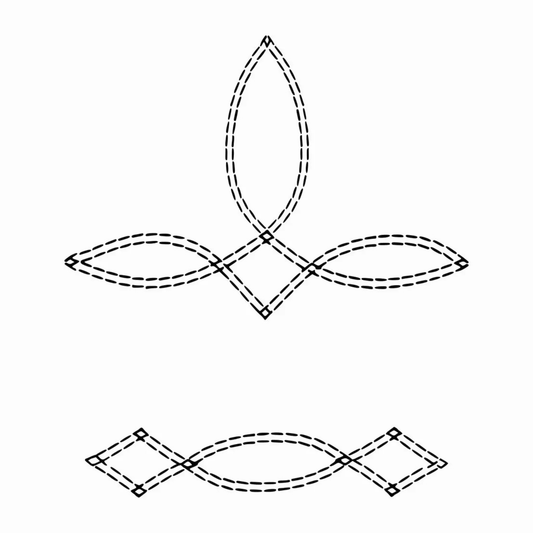 Decorative line art of stitching shapes on a white background