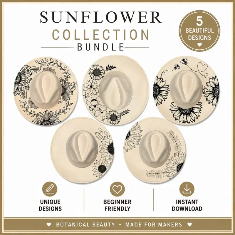 Sunflower Collection Bundle with five designs on a beige background