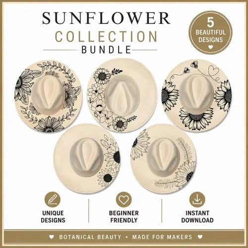 Sunflower Collection Bundle with five designs on a beige background