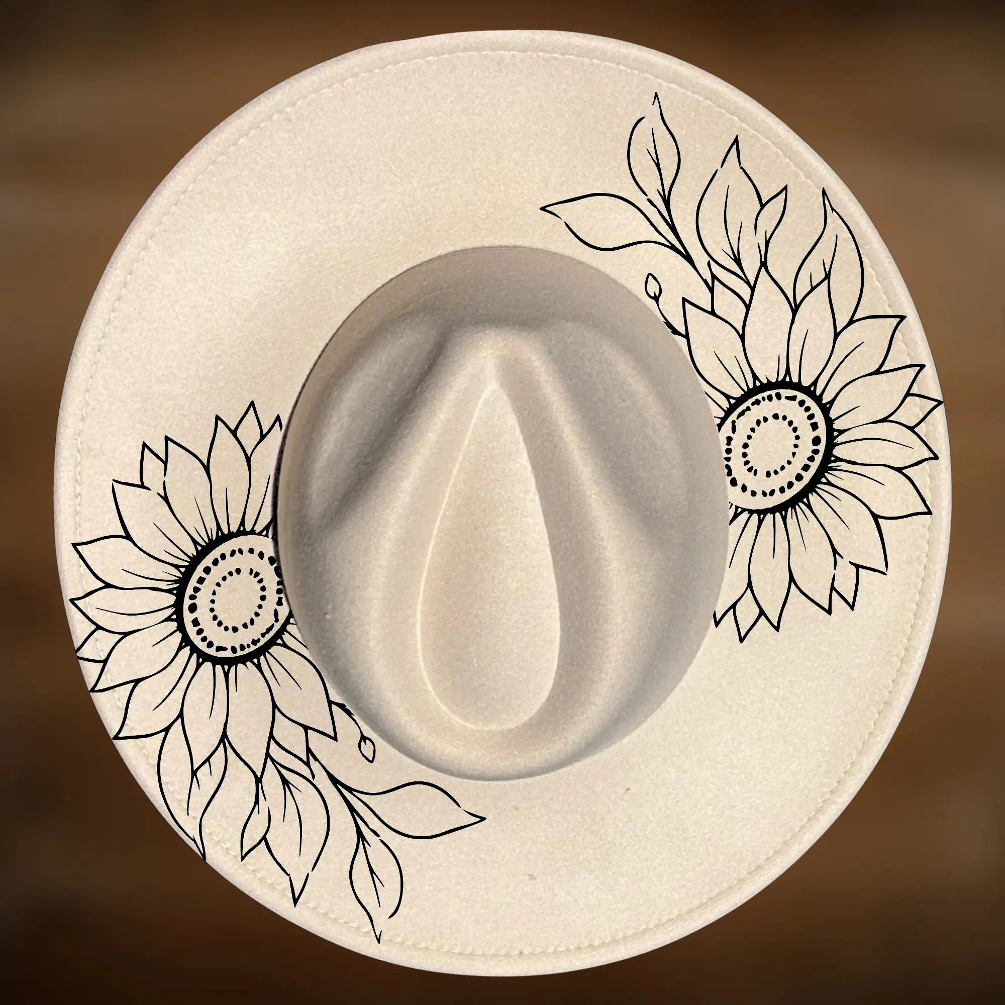 Sunflower Harmony Wide Brim Hat Burning Design
