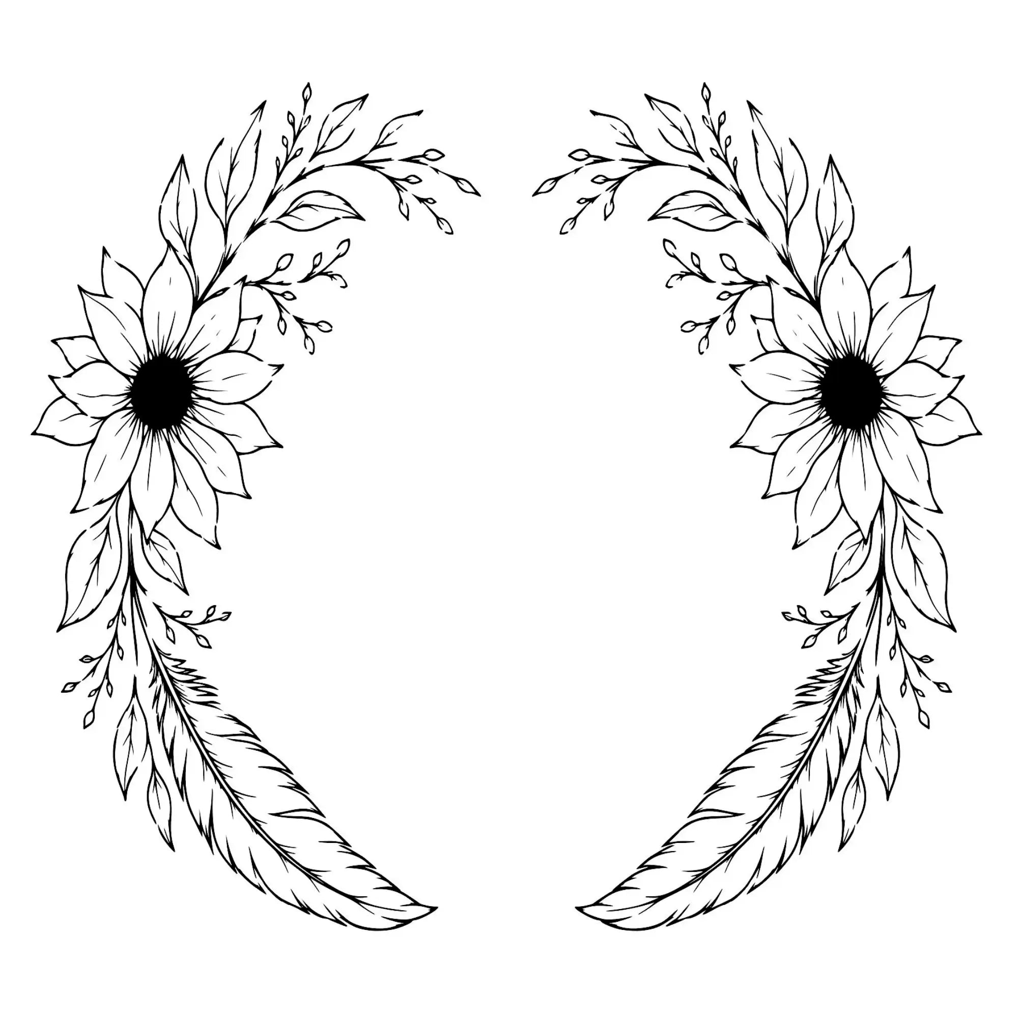 The line art pattern for the sunflower heart wide brim hat