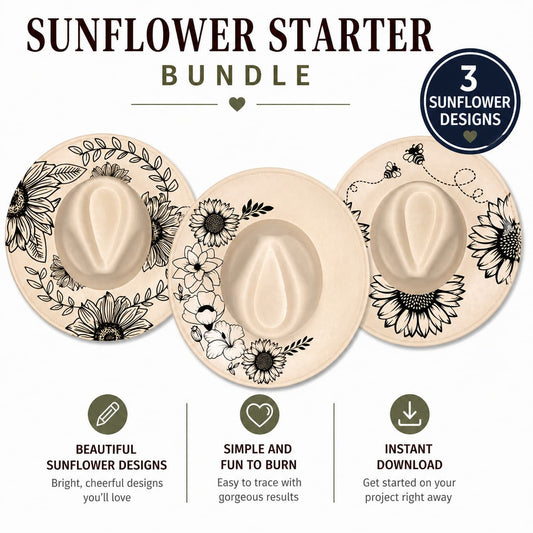 Sunflower starter bundle with three wide brim hats on a white background 050226
