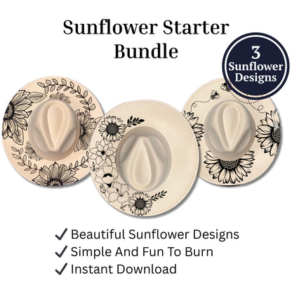 Sunflowers Hat Burning Designs Starter Bundle | Beginner to Intermediate