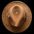 Sunflower 2 burned hat burning design on a narrow brim hat