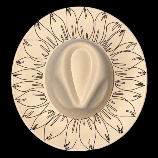 Sunflower leaves pattern on a wide brim hat