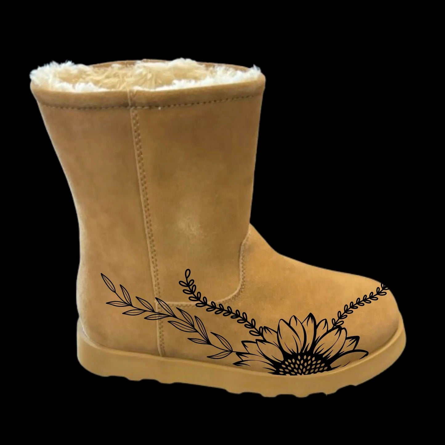 Sunflower Laurel boot burning design on a boot side view