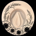 Sunflower Wheat burned hat burning design on a wide brim hat