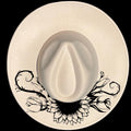 Sunflower And Tulips burned hat burning design on a wide brim hat