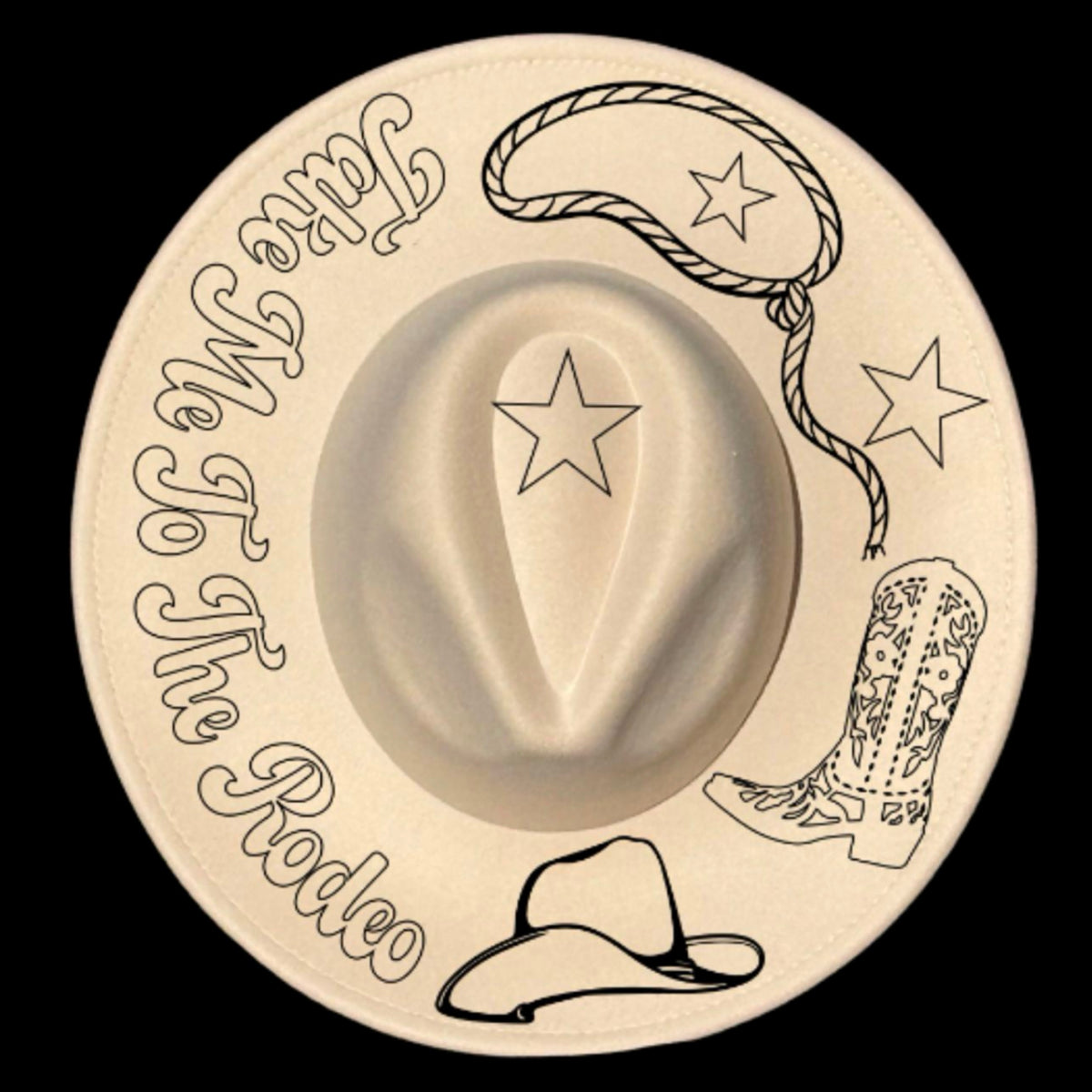 Take me to the rodeo design on a wide brim hat