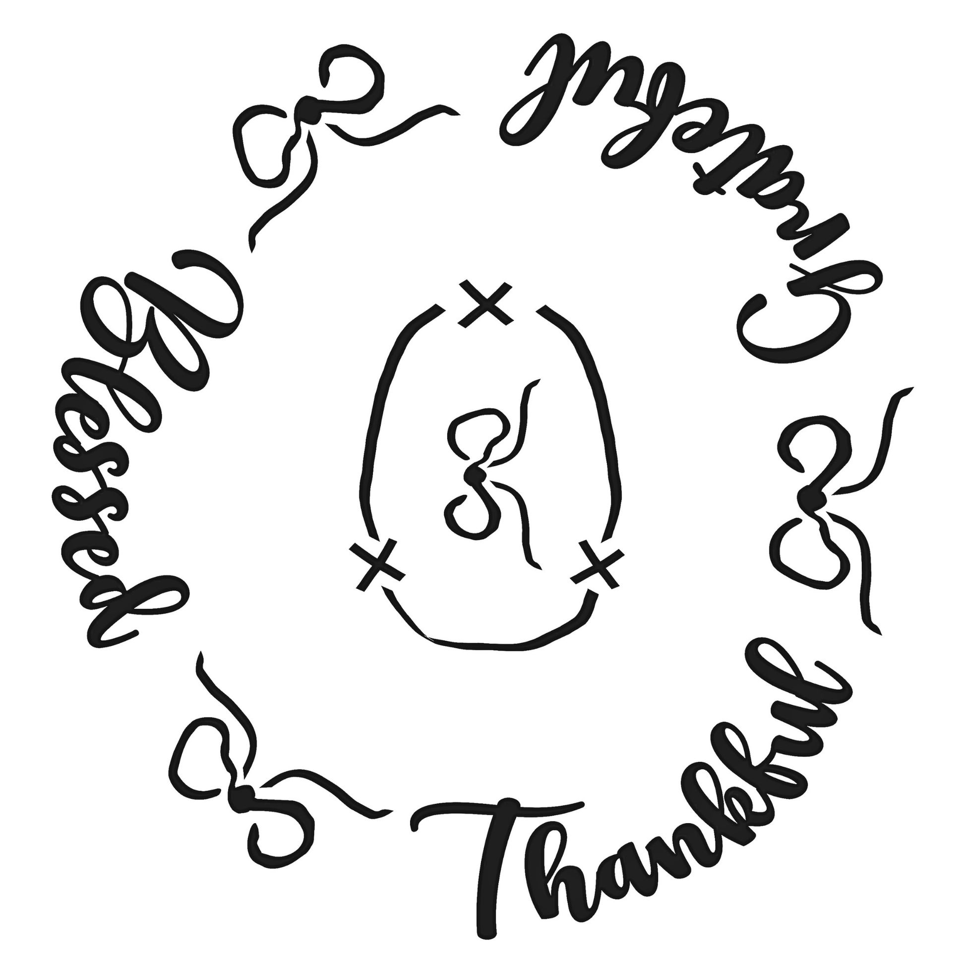 Christian design with 'Blessed' and 'Thankful' text and a central figure on a white background