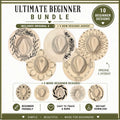 Promotional graphic for 'Ultimate Beginner Bundle' with design templates and features.
