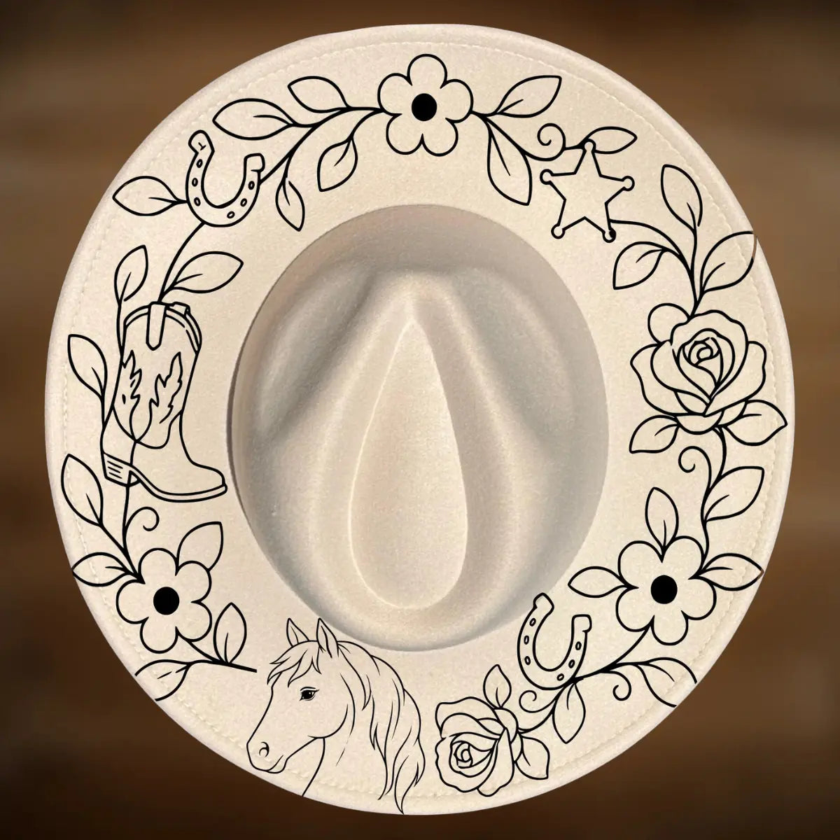 Western Wreath Wide Brim Hat Burning Design