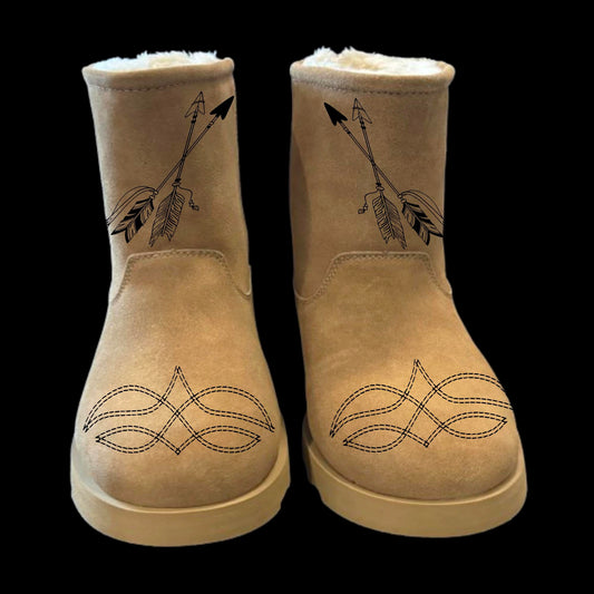 Western Boot Stitching boot burning design on a pair of boots front view