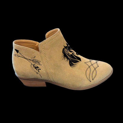 Western Boot Stitching boot burning design on a shoe side vie
