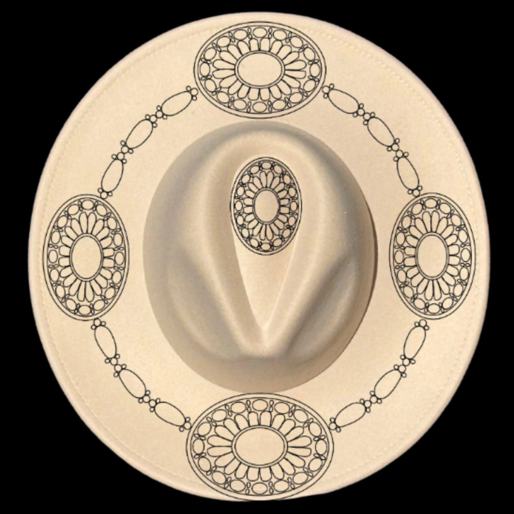 Western buckle design on a wide brim hat