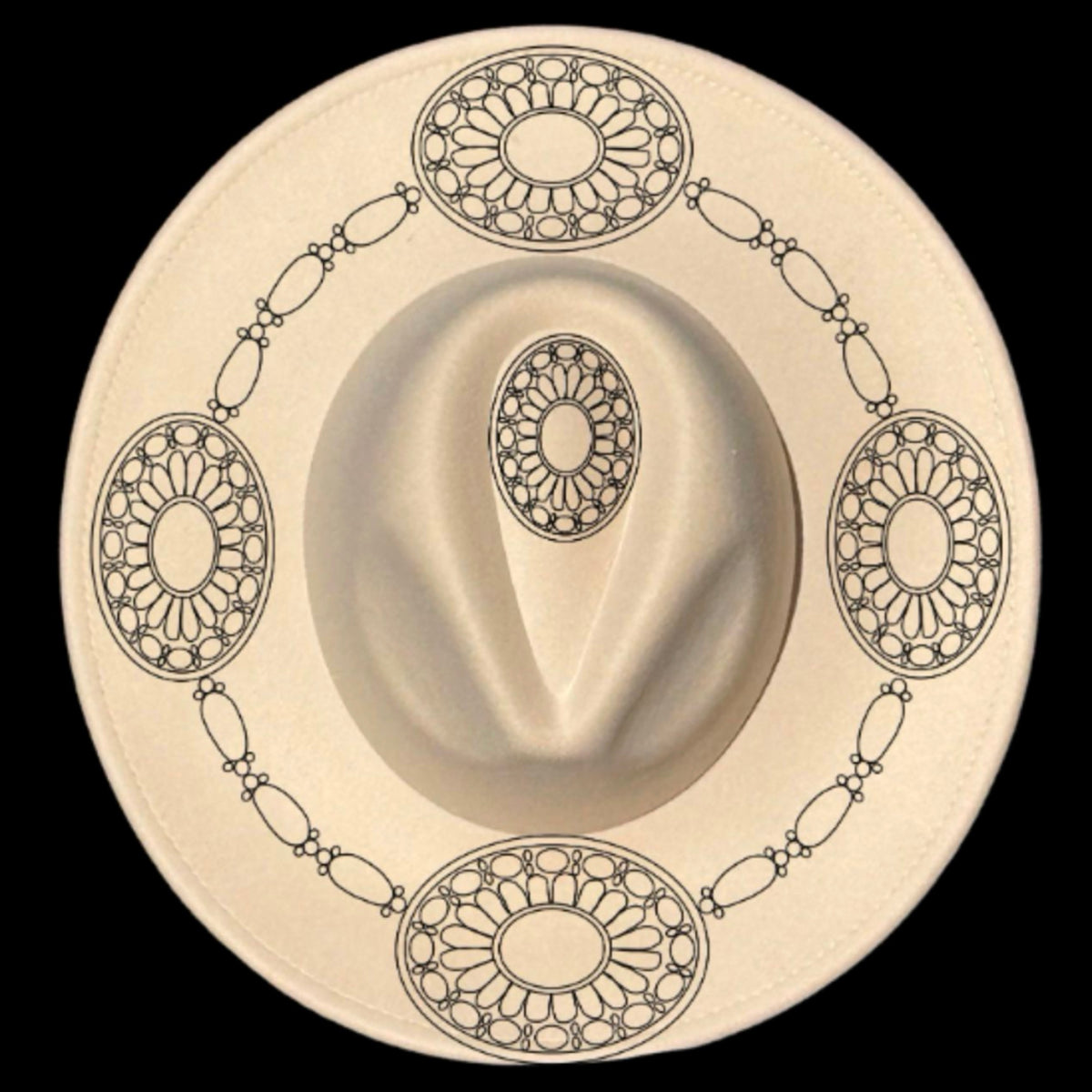 Western buckle design on a wide brim hat