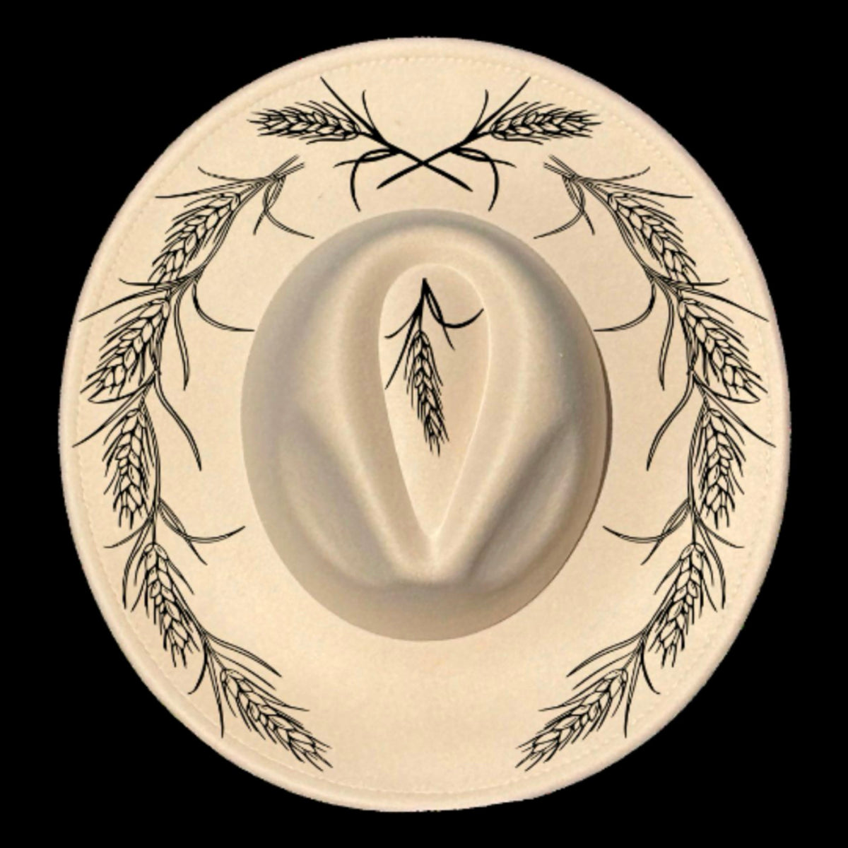 Wheat design on a wide brim hat